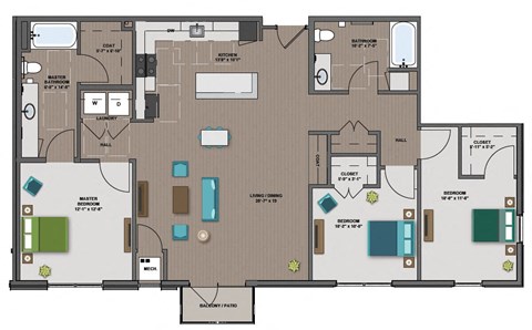 floor plan of a home with bedrooms and a large living room at The Edison at Rice Creek, Minnesota, 55126